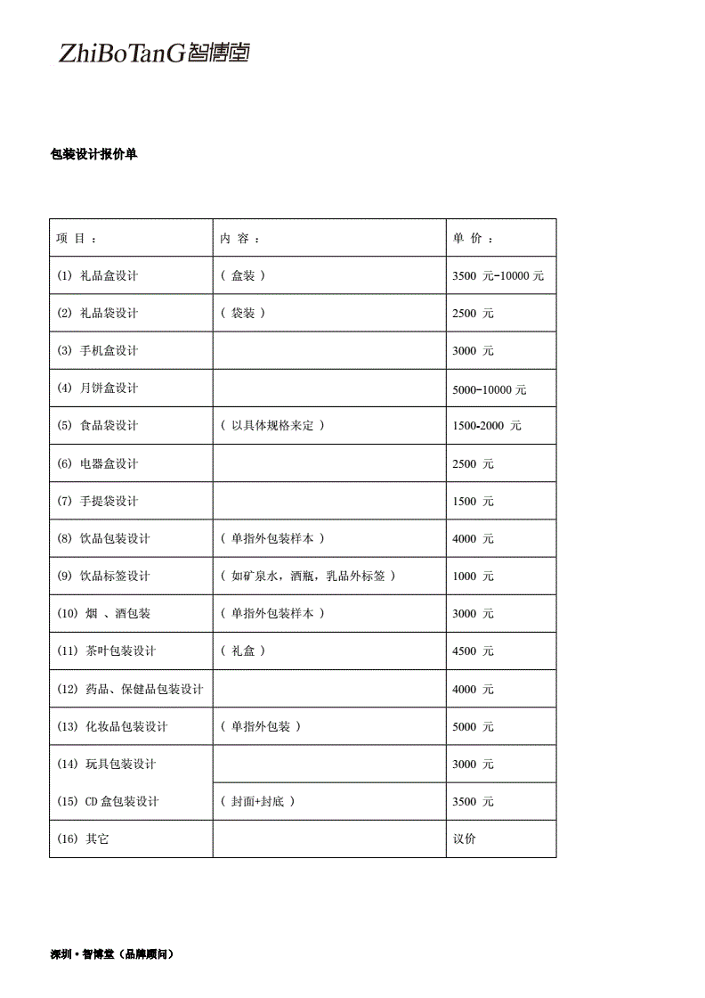 深圳产品包装设计报价单
