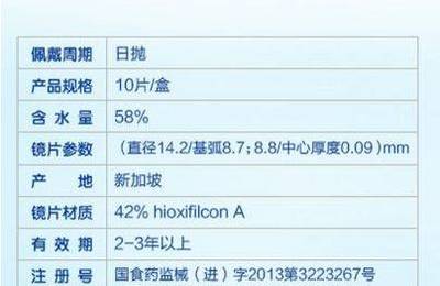 隐形眼镜包装参数